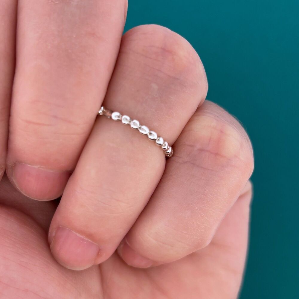 Beaded Sterling Silver Ring Adjustable Size 4